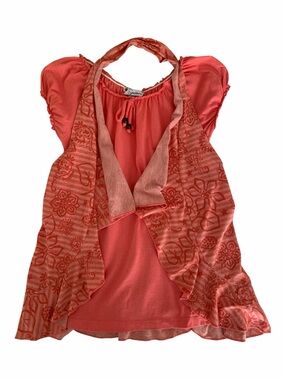 Speechless Shirt Girls L Coral Orange Short Sleeves Layered Look Top / Tie Back